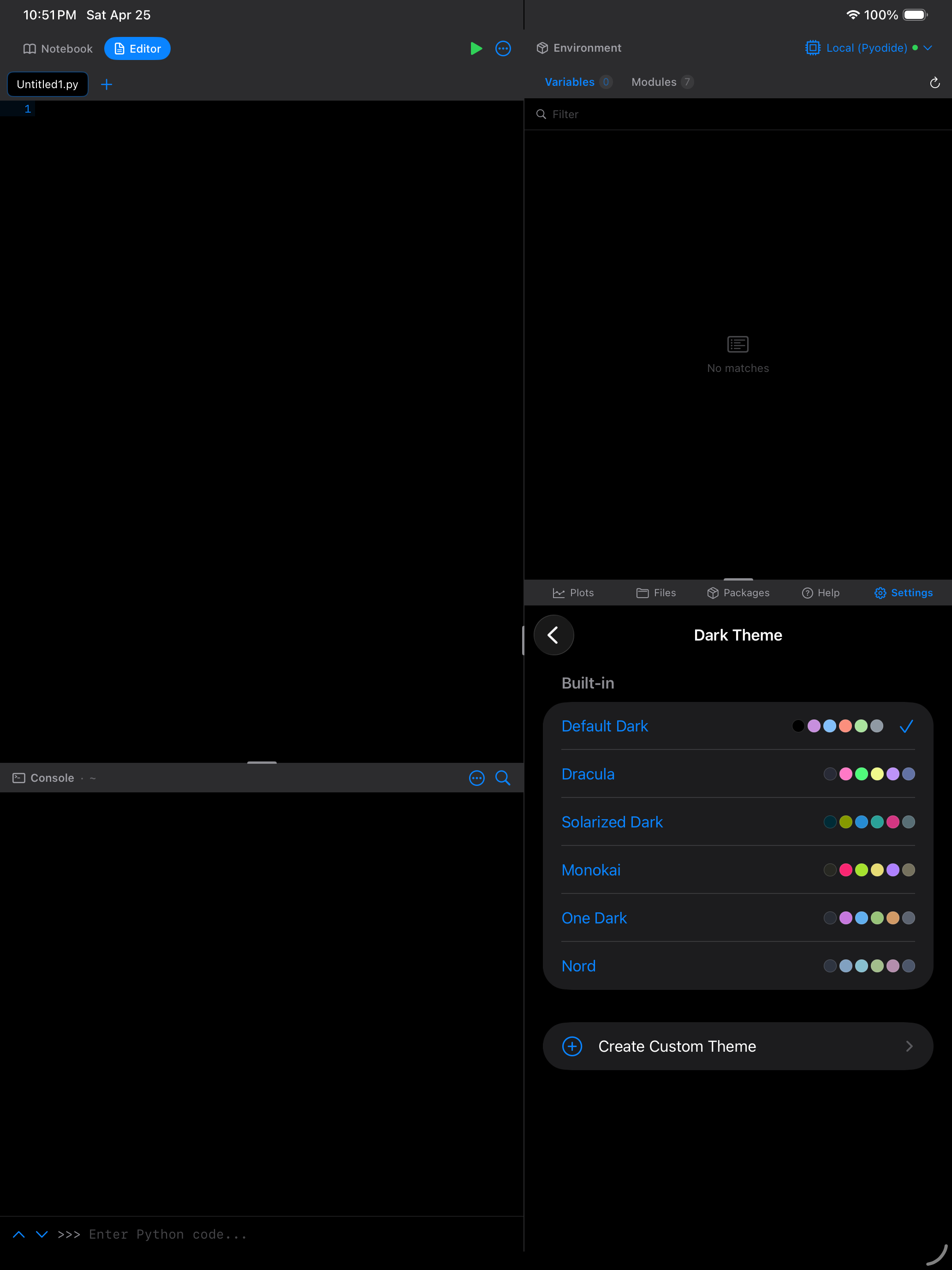Dark theme picker on iPad in dark mode