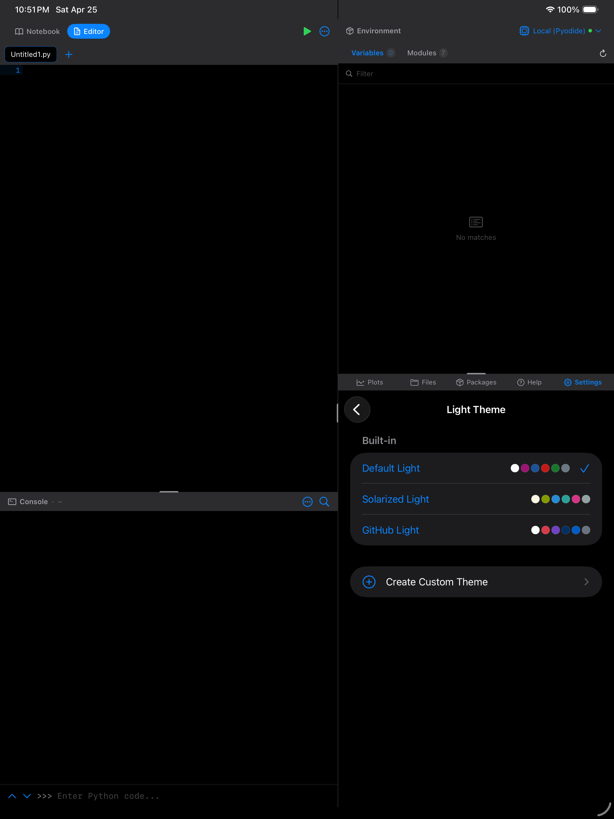 Light theme picker on iPad in dark mode