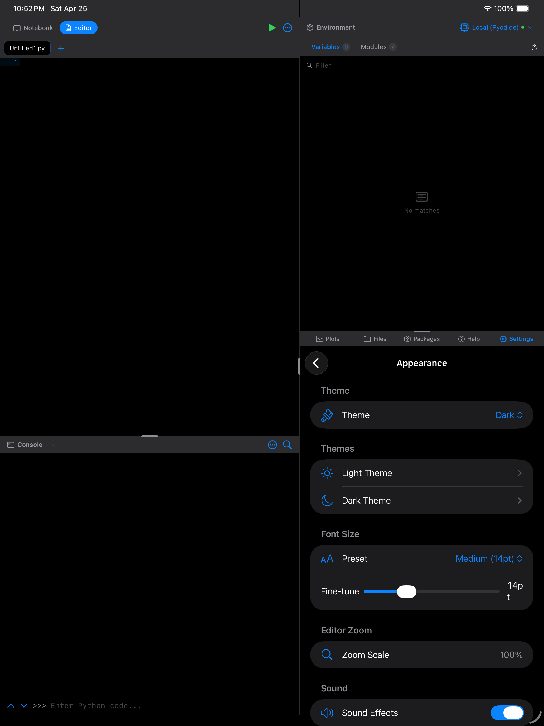 Accent color selector on iPad in dark mode