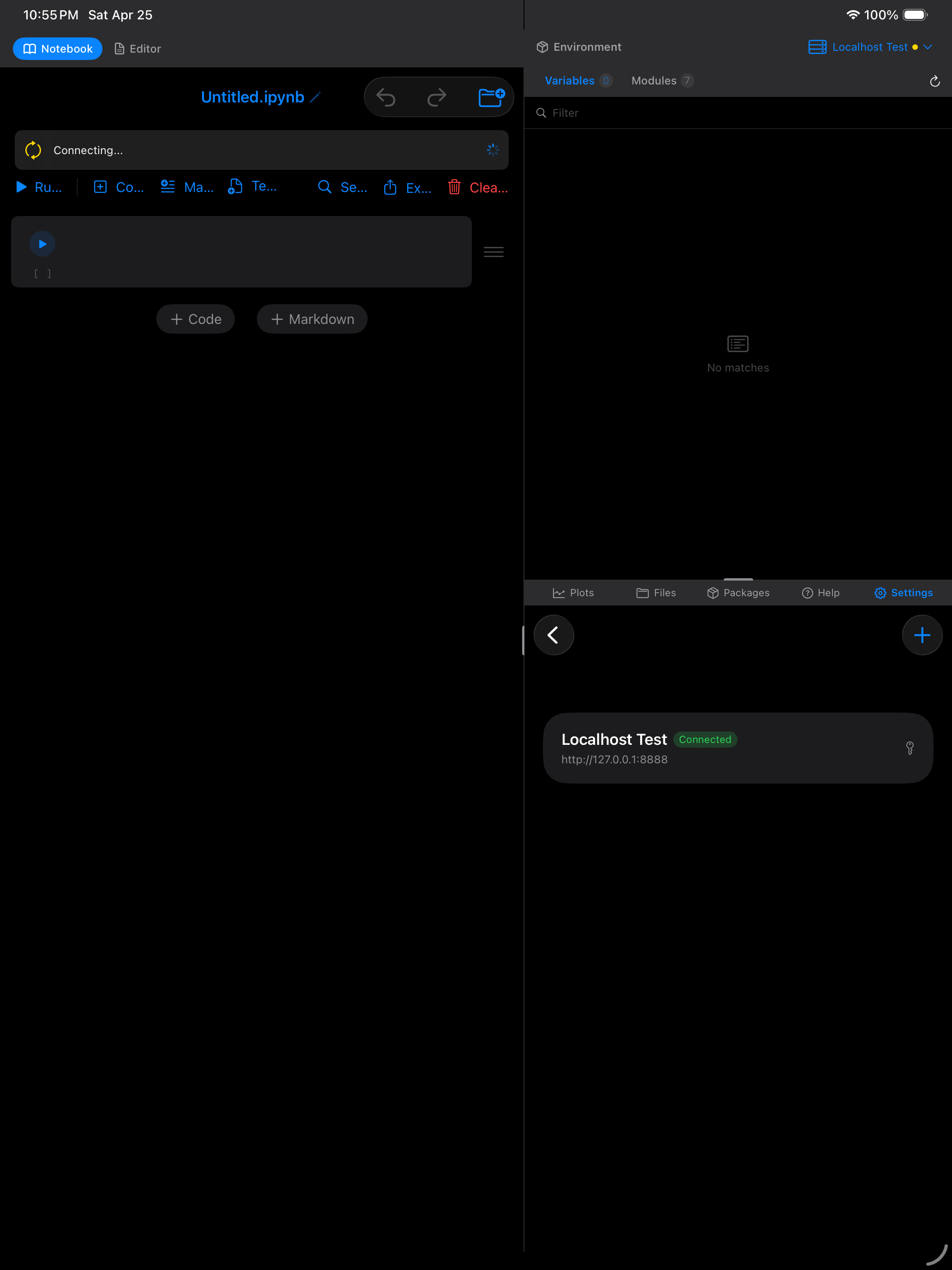 Yellow connecting banner on iPad in dark mode