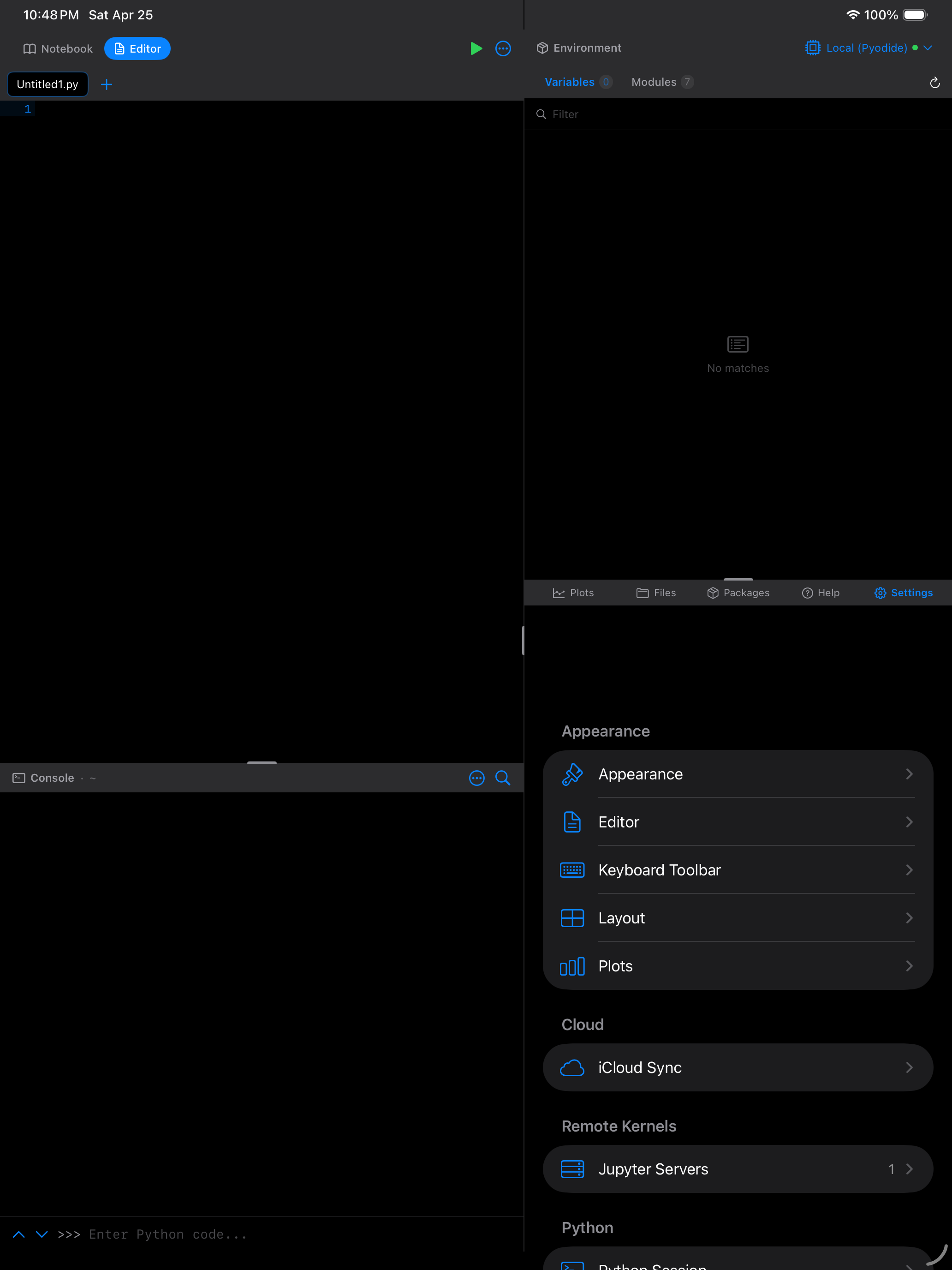 Help & Resources on iPad in dark mode
