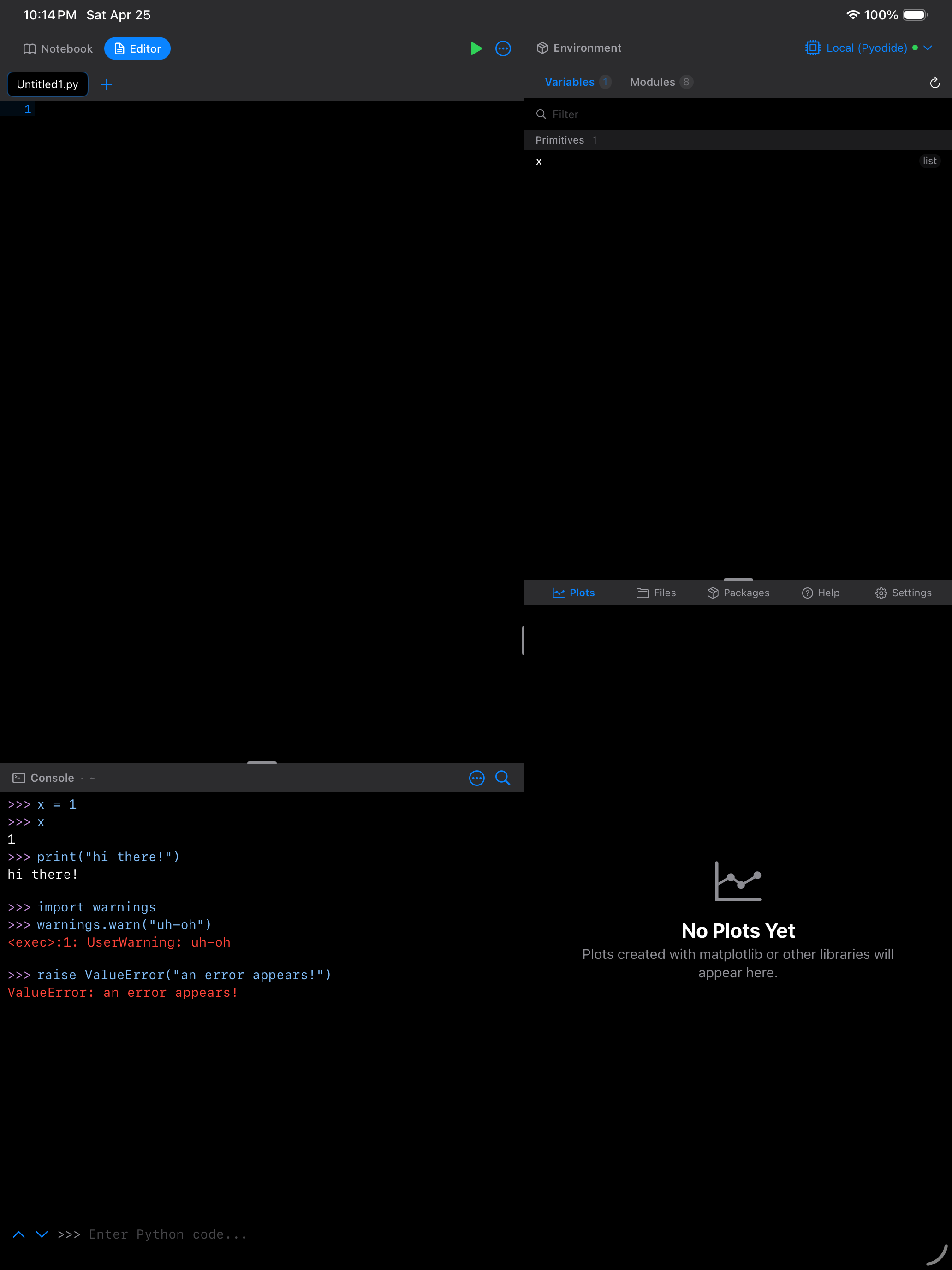 Console showing different output colors on iPad