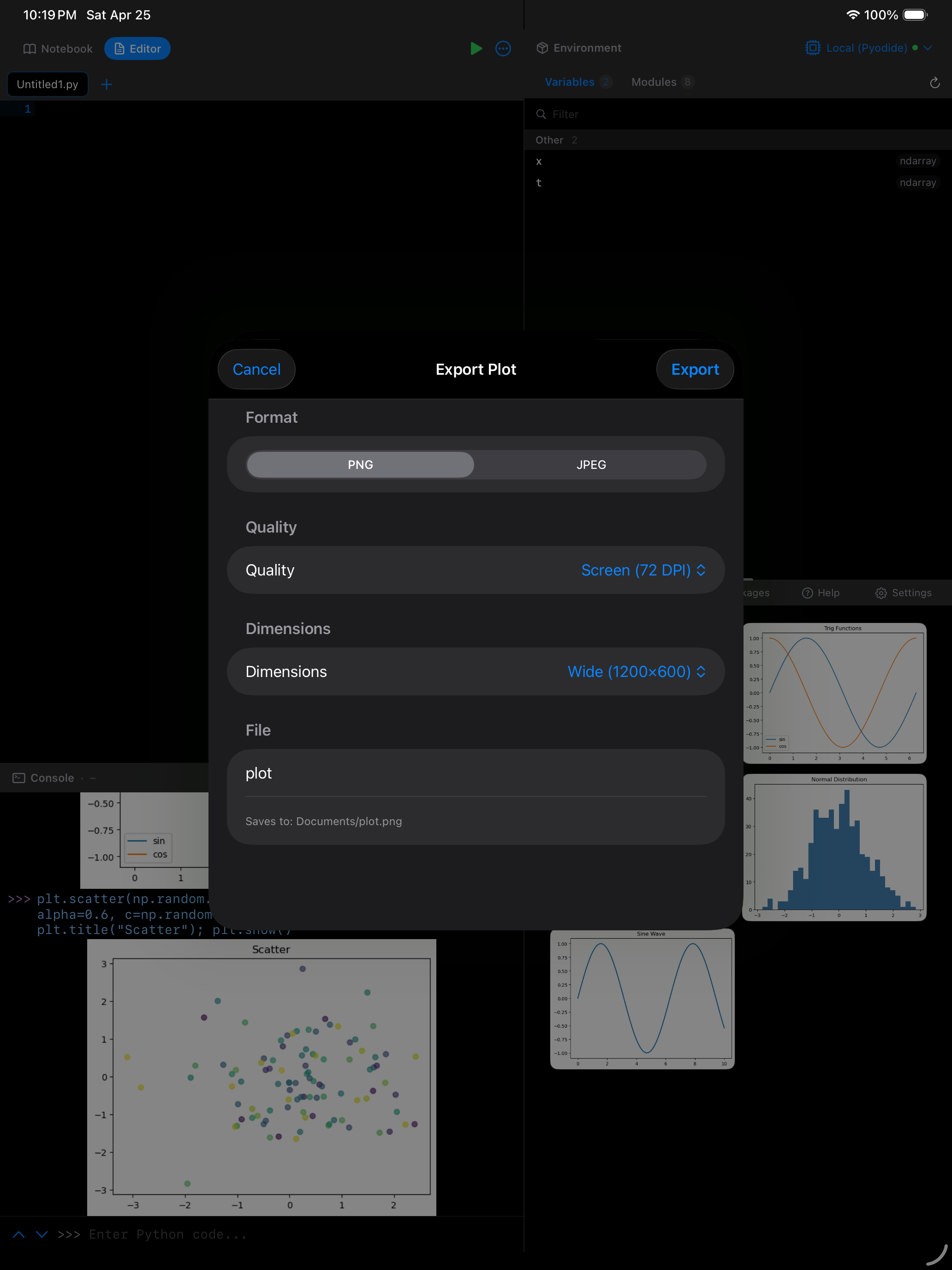 Plot export options on iPad