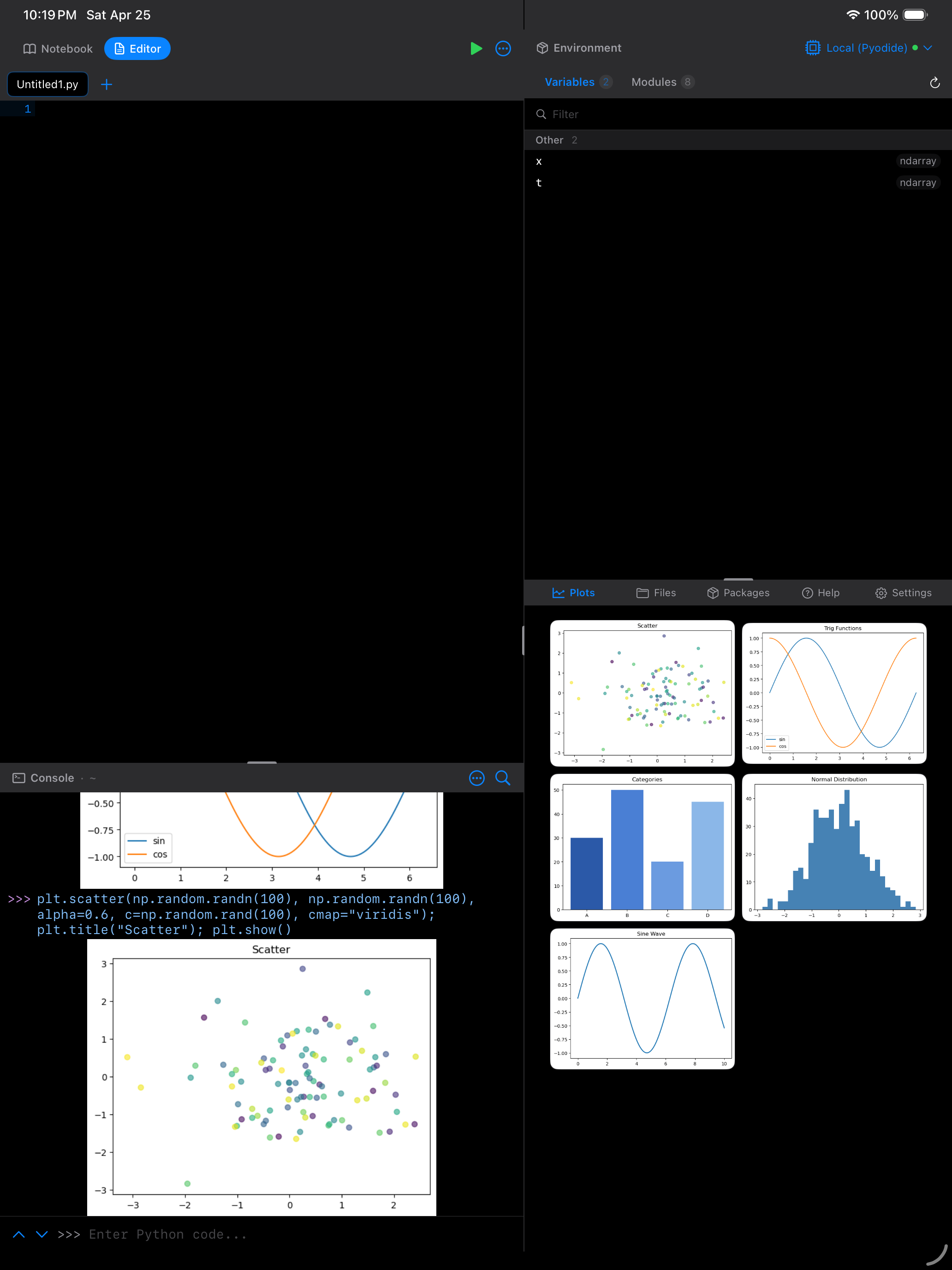 Plot gallery with a pinned plot on iPad