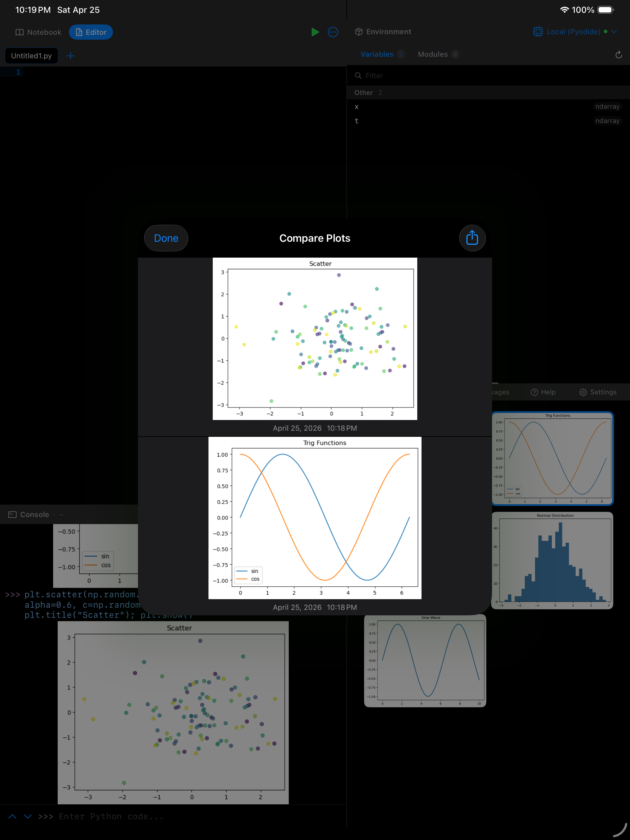 Plot comparison view on iPad