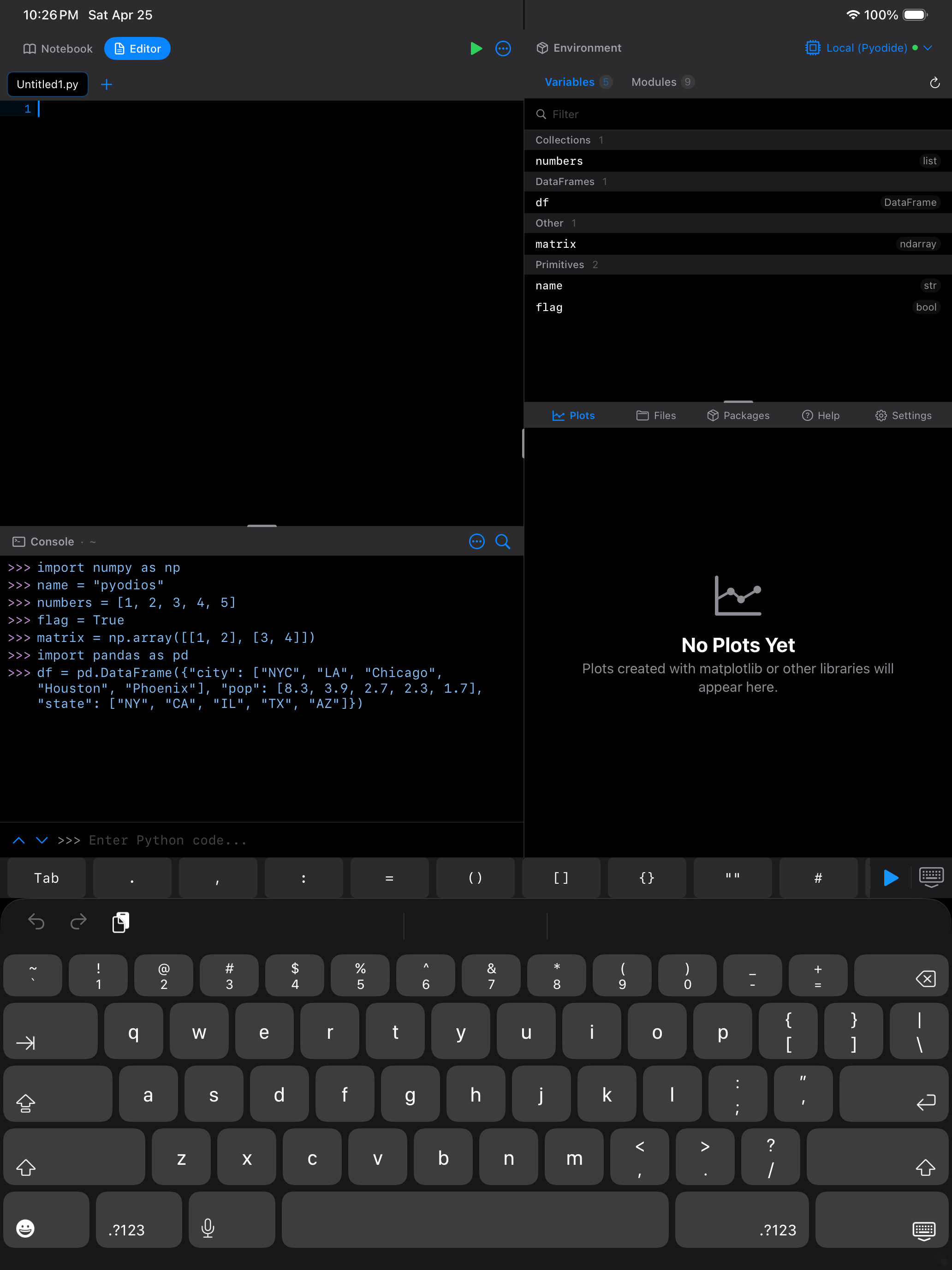 Environment list on iPad in dark mode showing a watched variable with eye badge