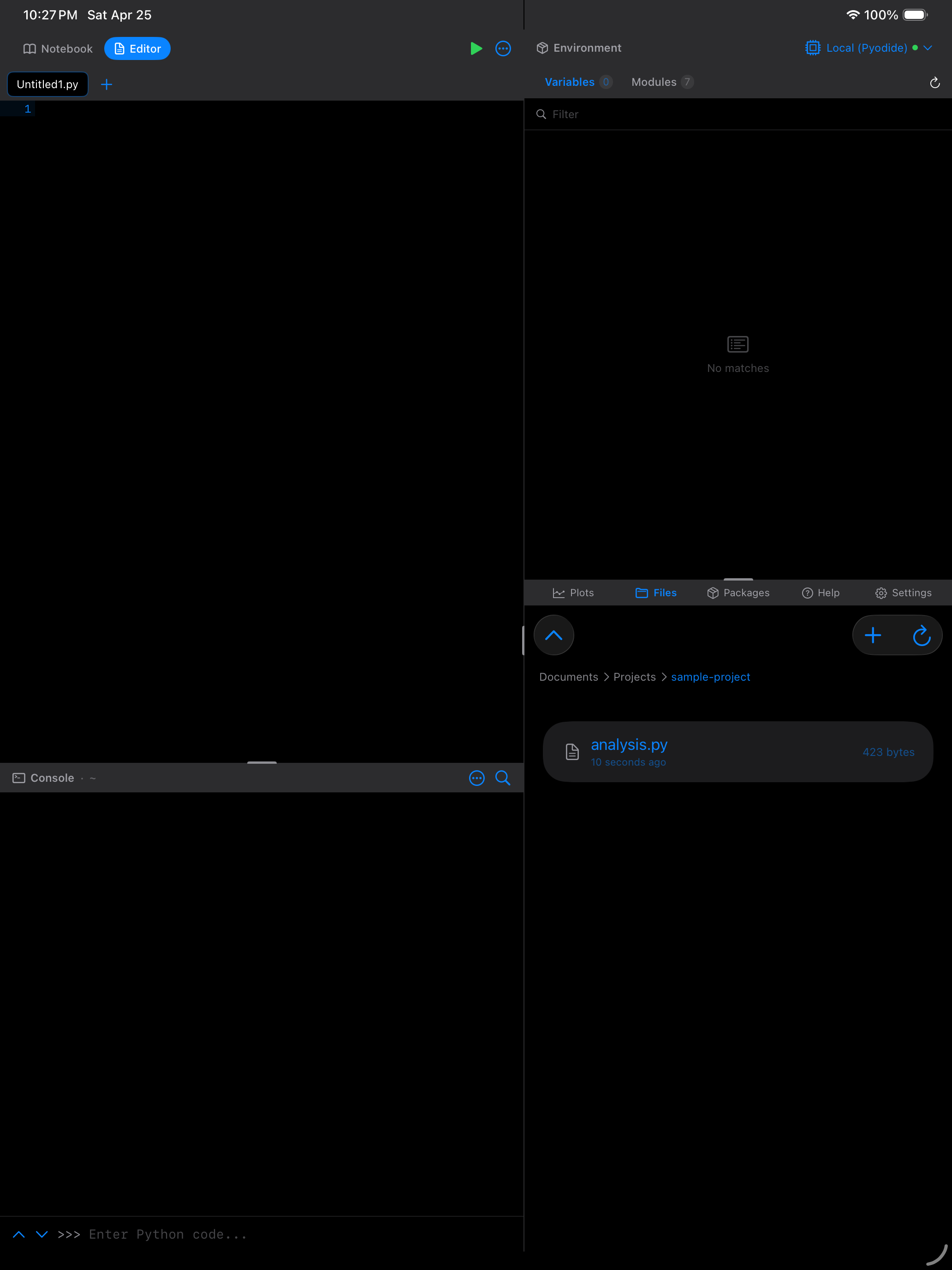File search filtering results on iPad in dark mode