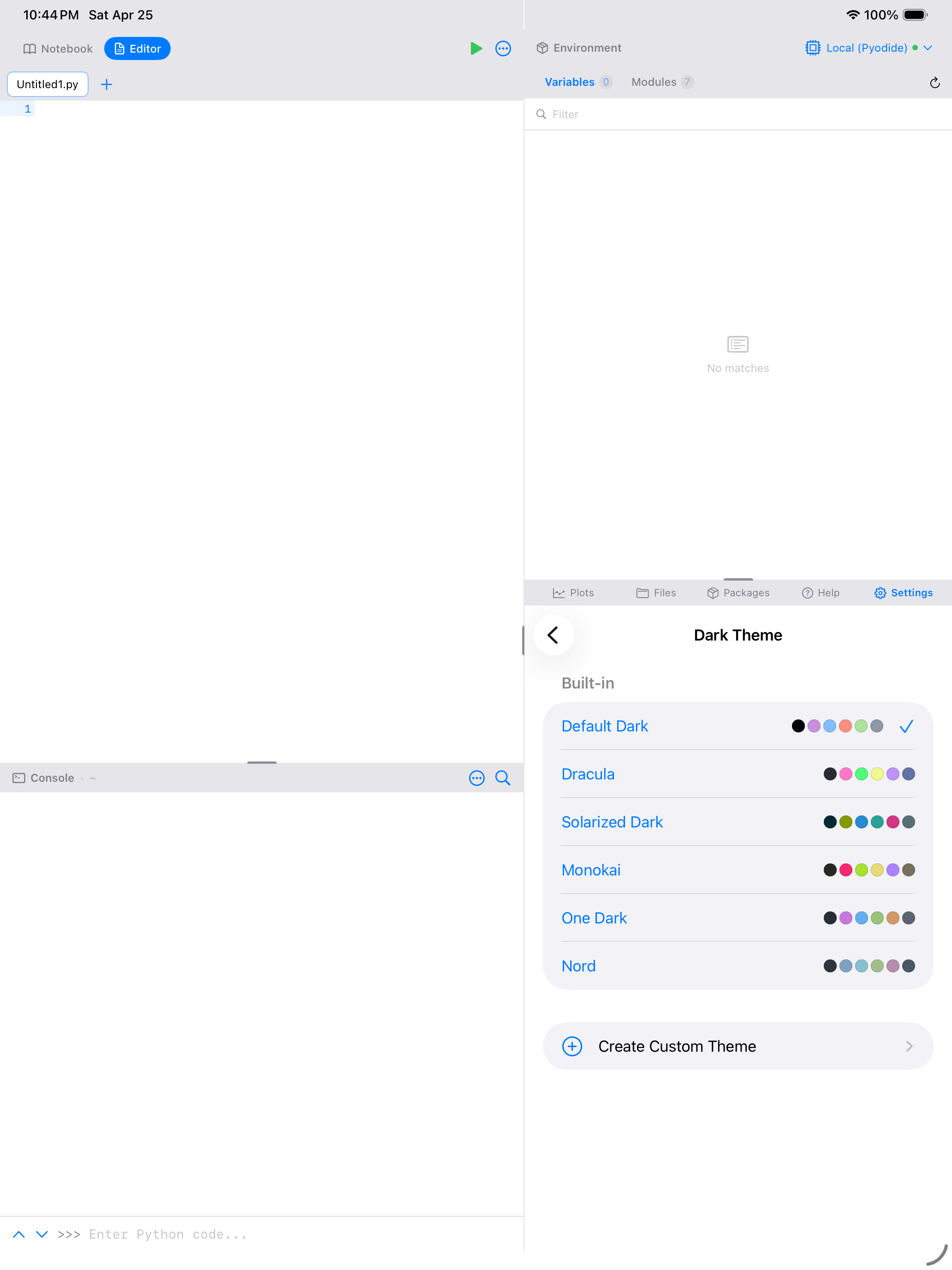 Dark theme picker on iPad