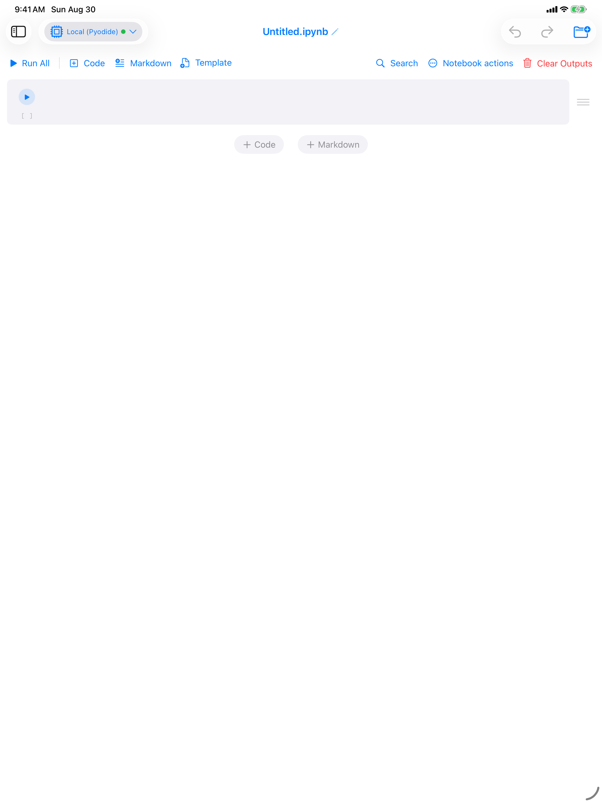 iPad sidebar layout with the sidebar collapsed, the notebook using the full width