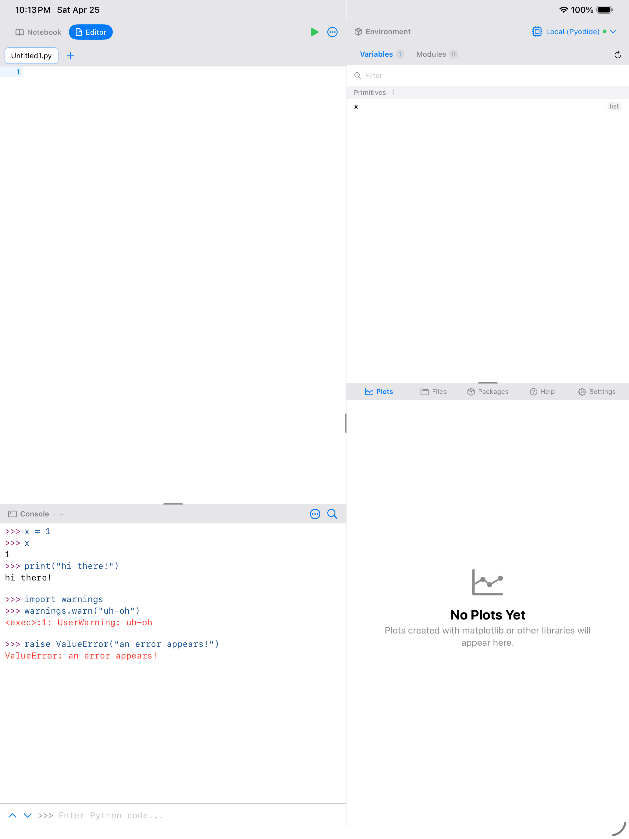 Console showing different output colors on iPad