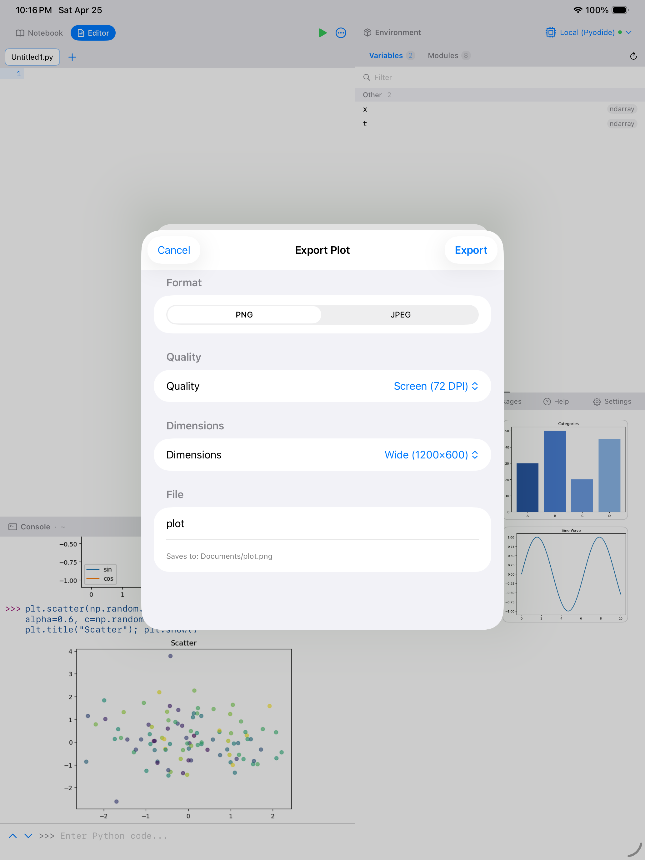 Plot export options on iPad