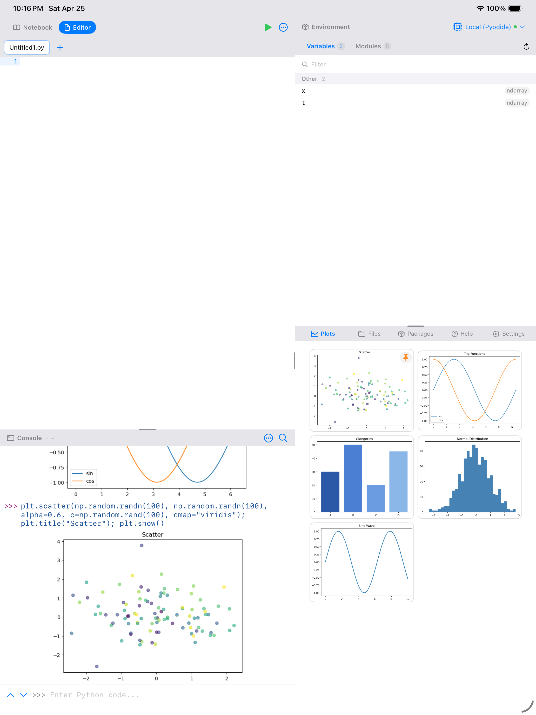 Plot gallery with a pinned plot on iPad