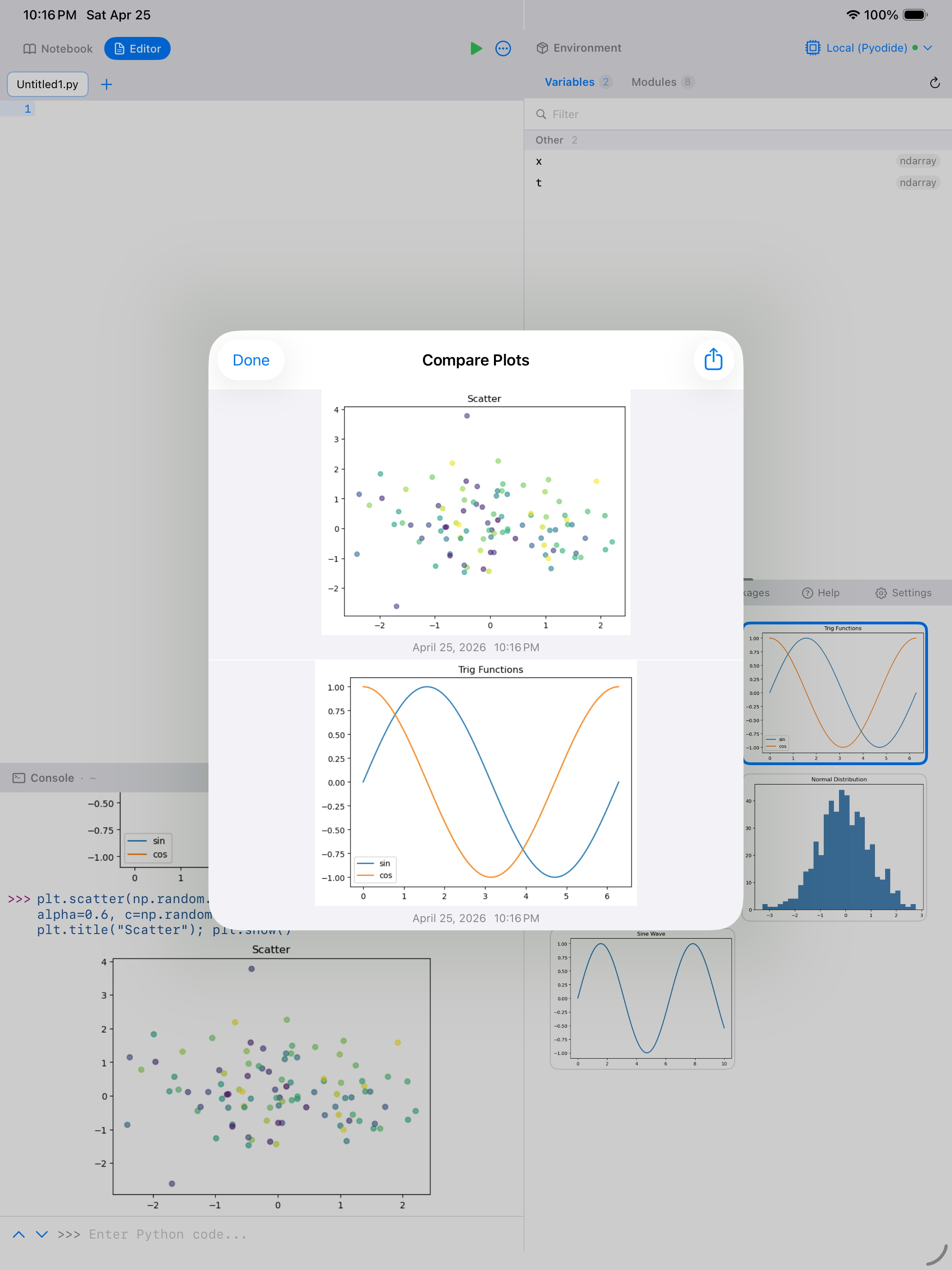 Plot comparison view on iPad