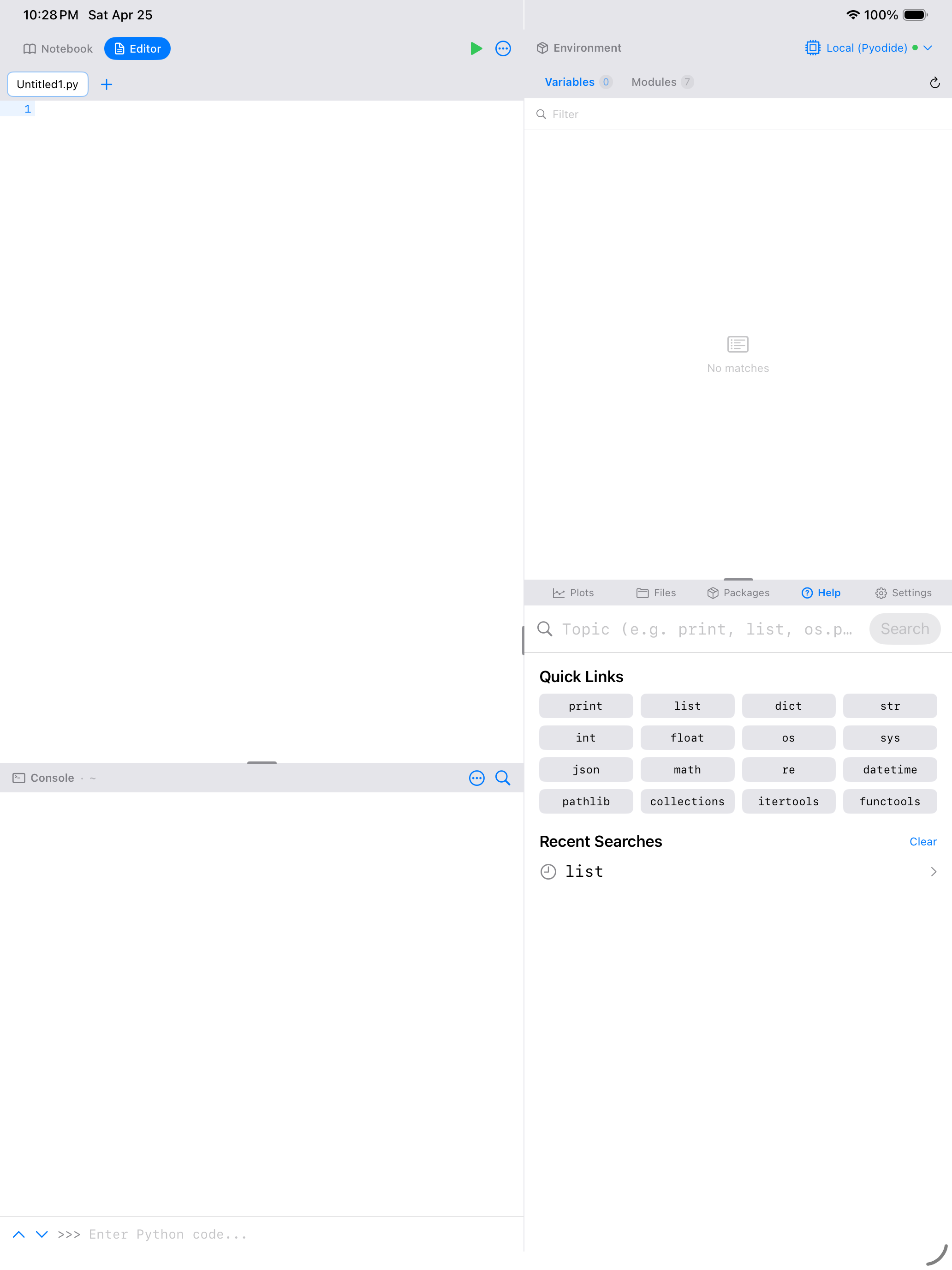 Help tab on iPad showing Quick Links grid
