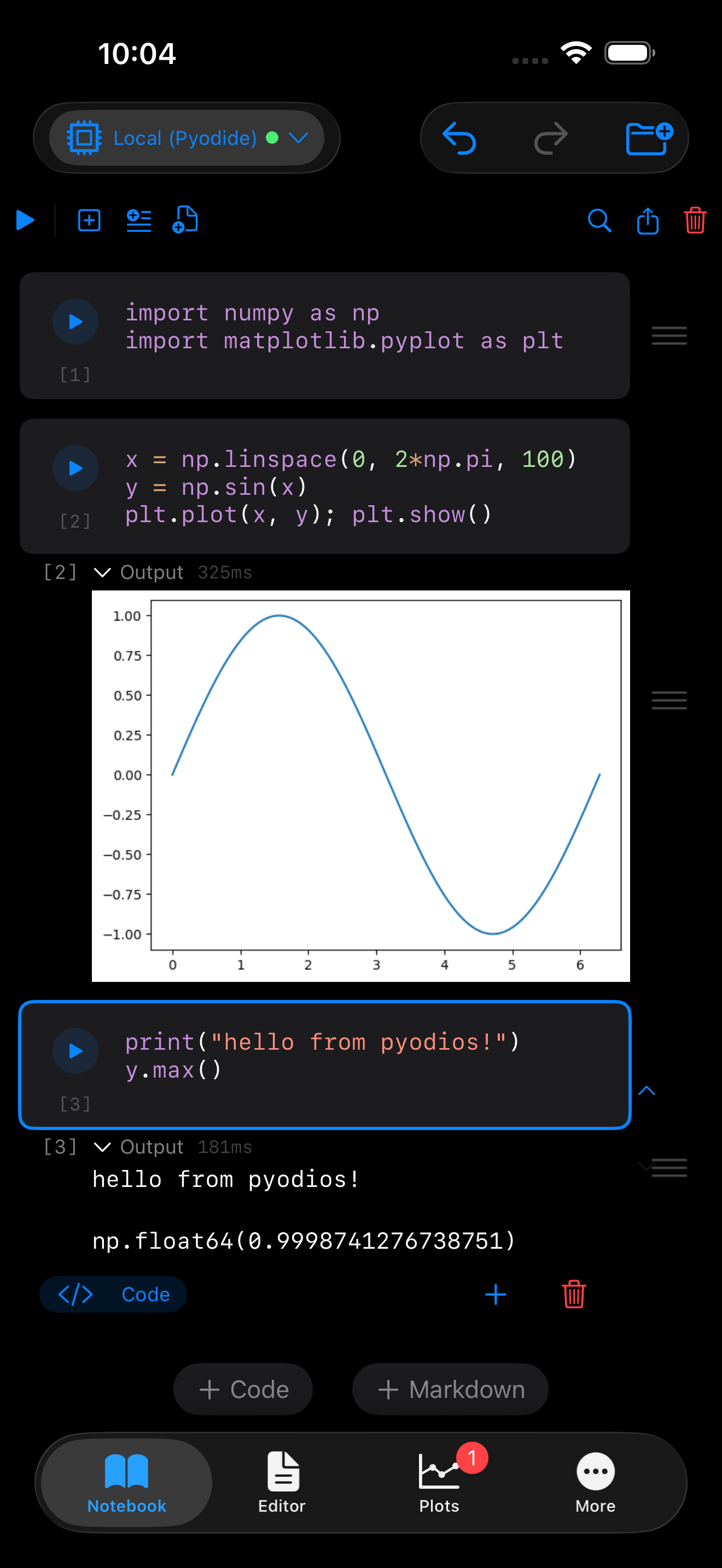 Notebook with Python code and output