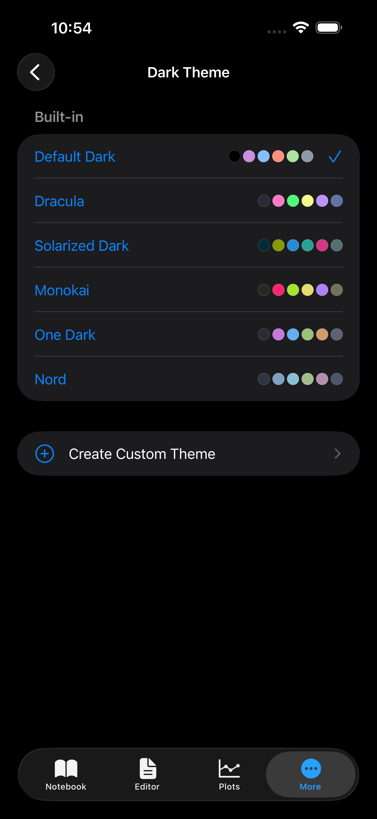 Dark theme picker on iPhone in dark mode