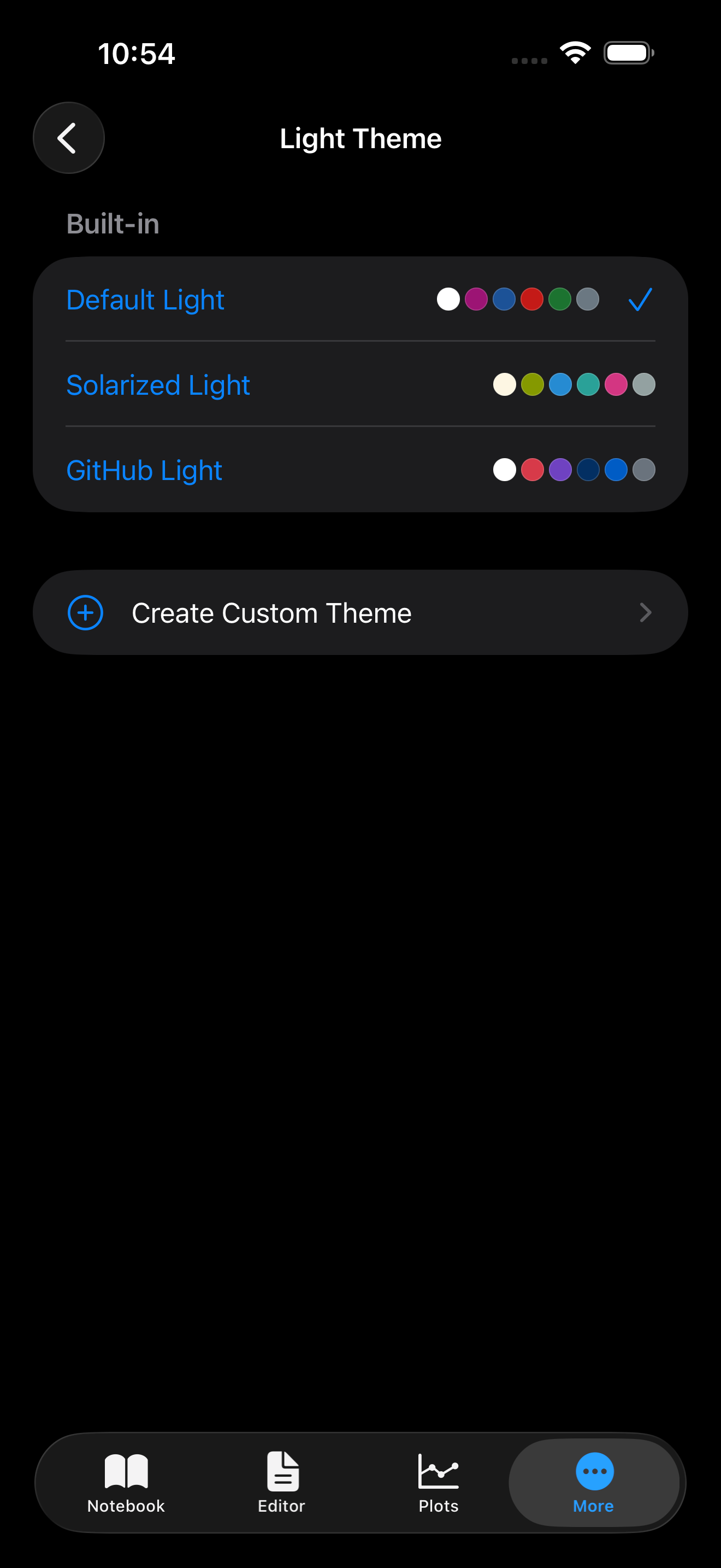 Light theme picker on iPhone in dark mode