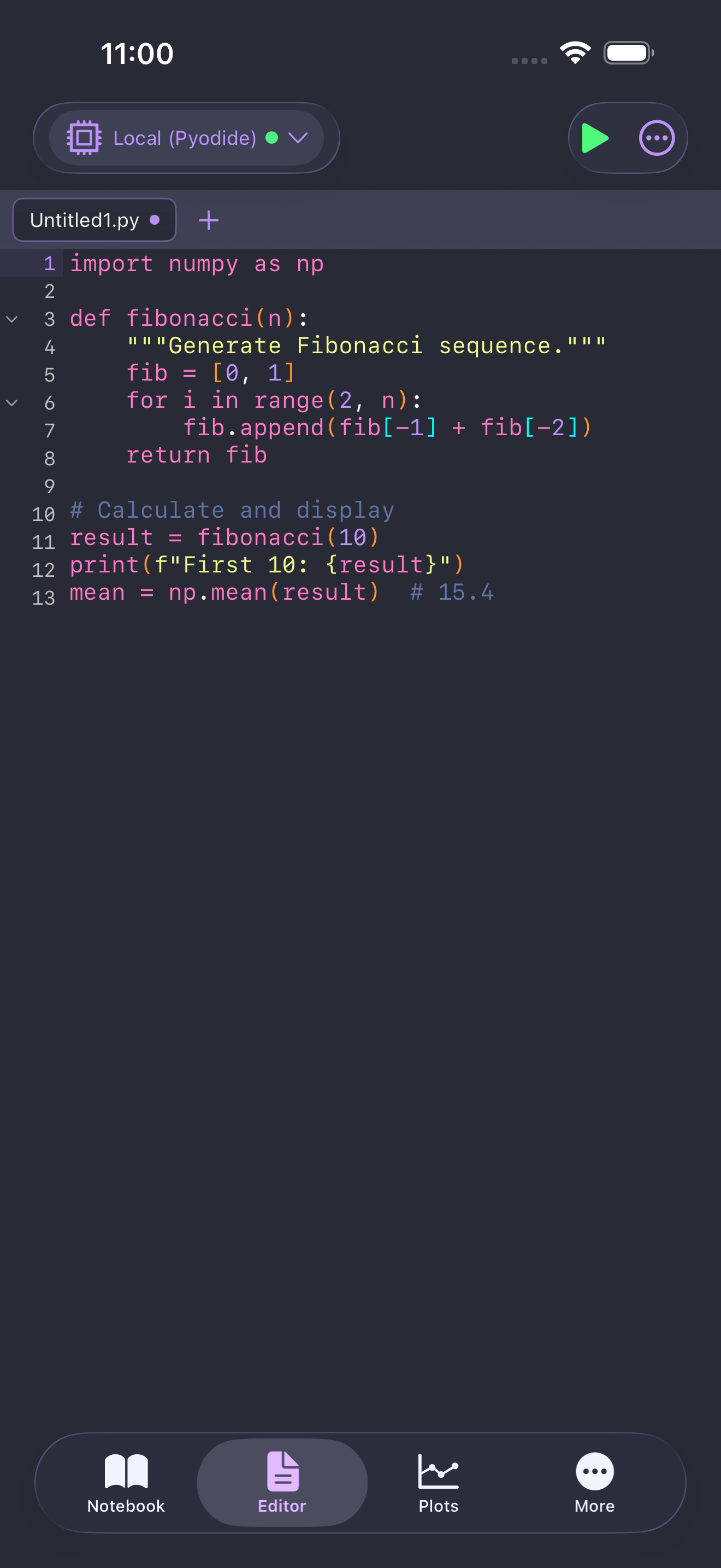 Dracula theme applied to the editor