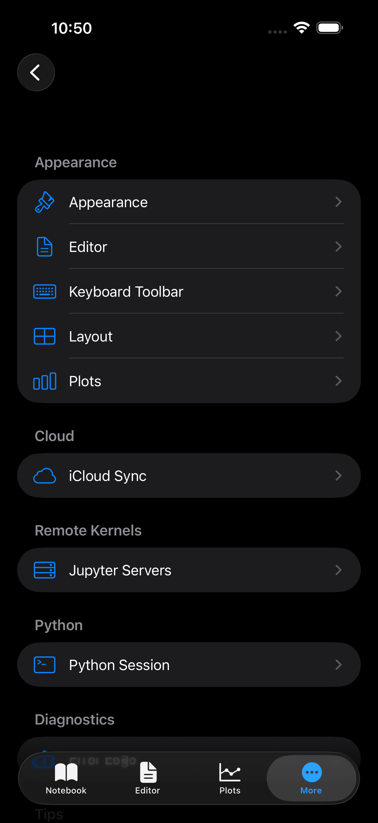 Help & Resources on iPhone in dark mode