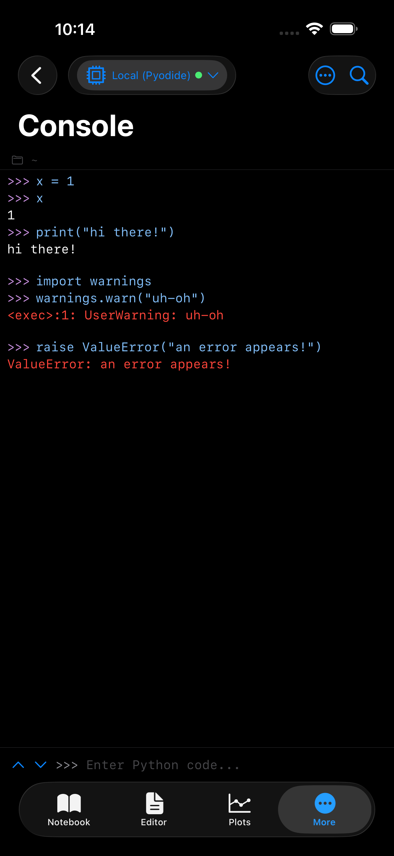 Console showing different output colors on iPhone