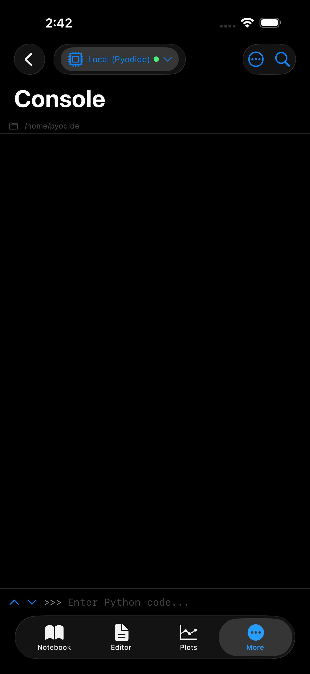 The Console after clearing in dark mode