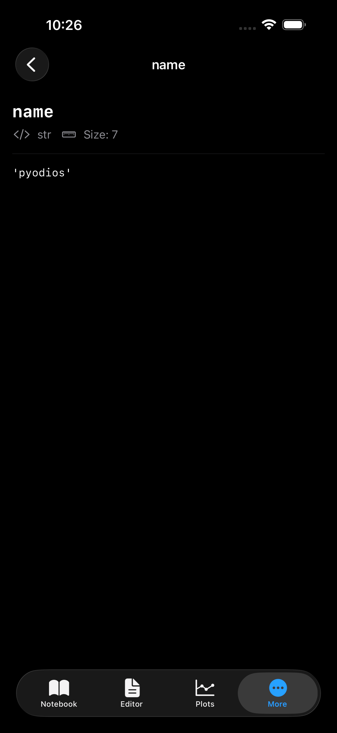 Variable detail view on iPhone in dark mode