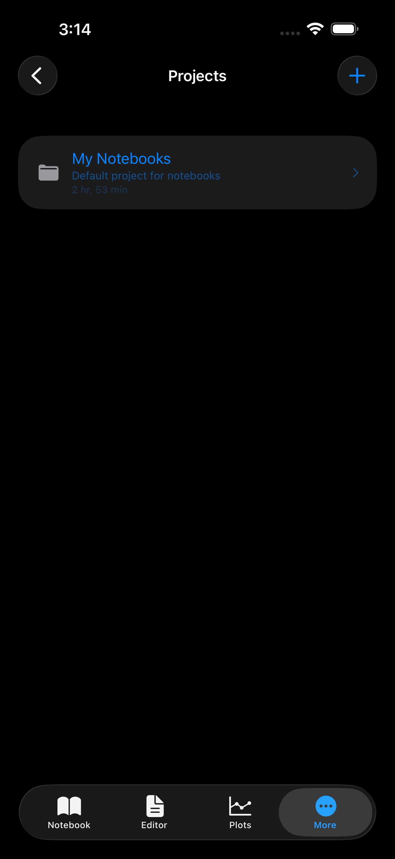 Projects list on iPhone in dark mode