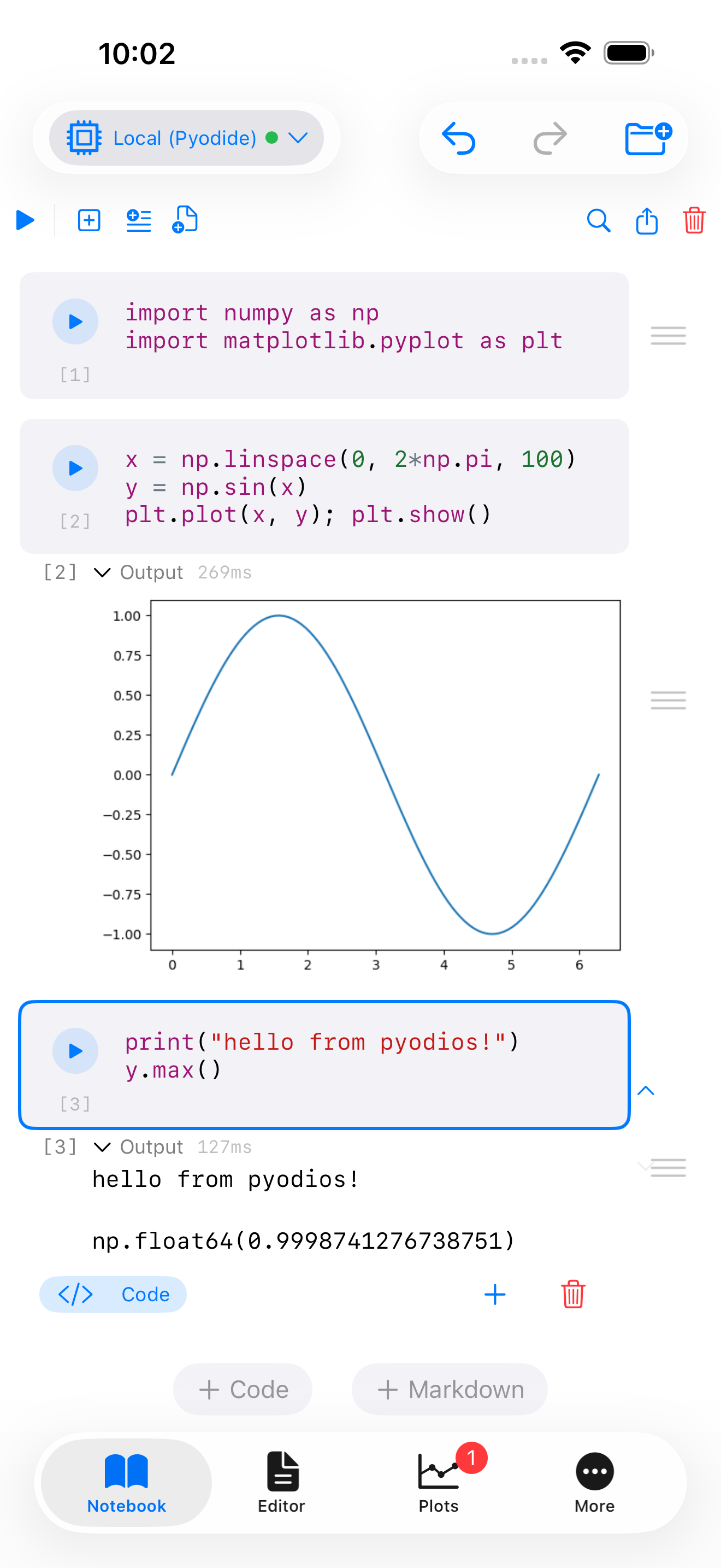 Notebook with Python code and output