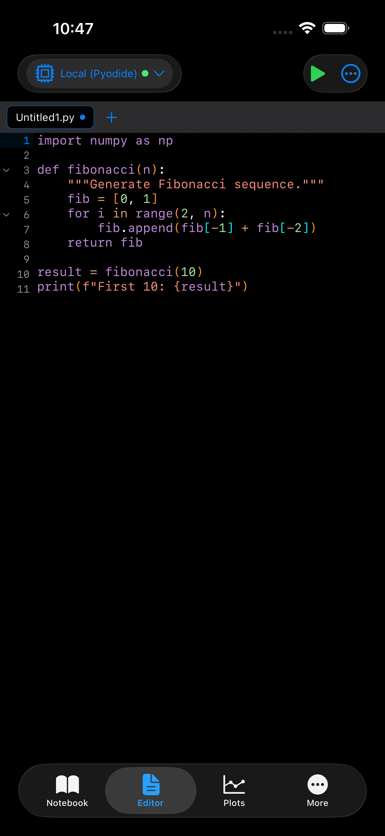 Editor with Dracula theme on iPhone