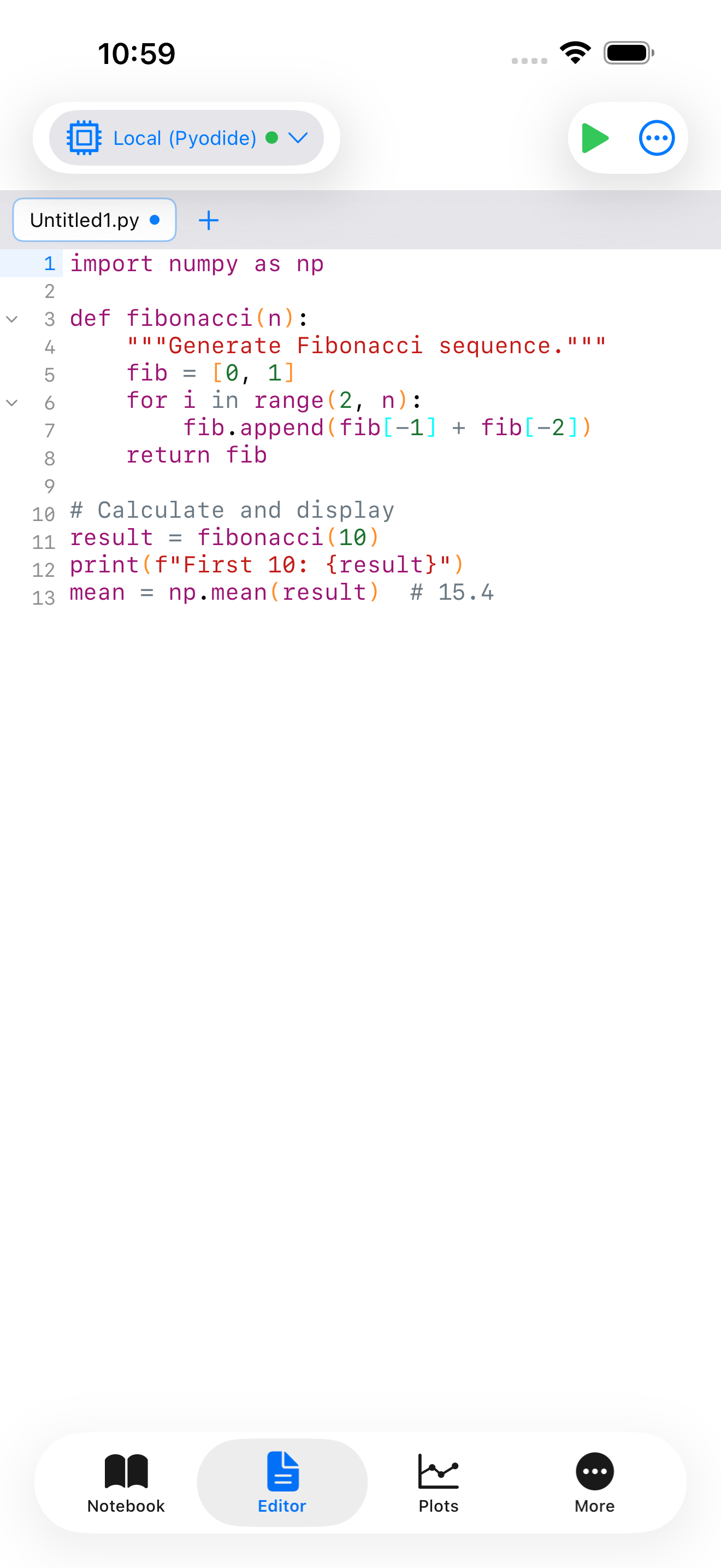 Default Light theme applied to the editor