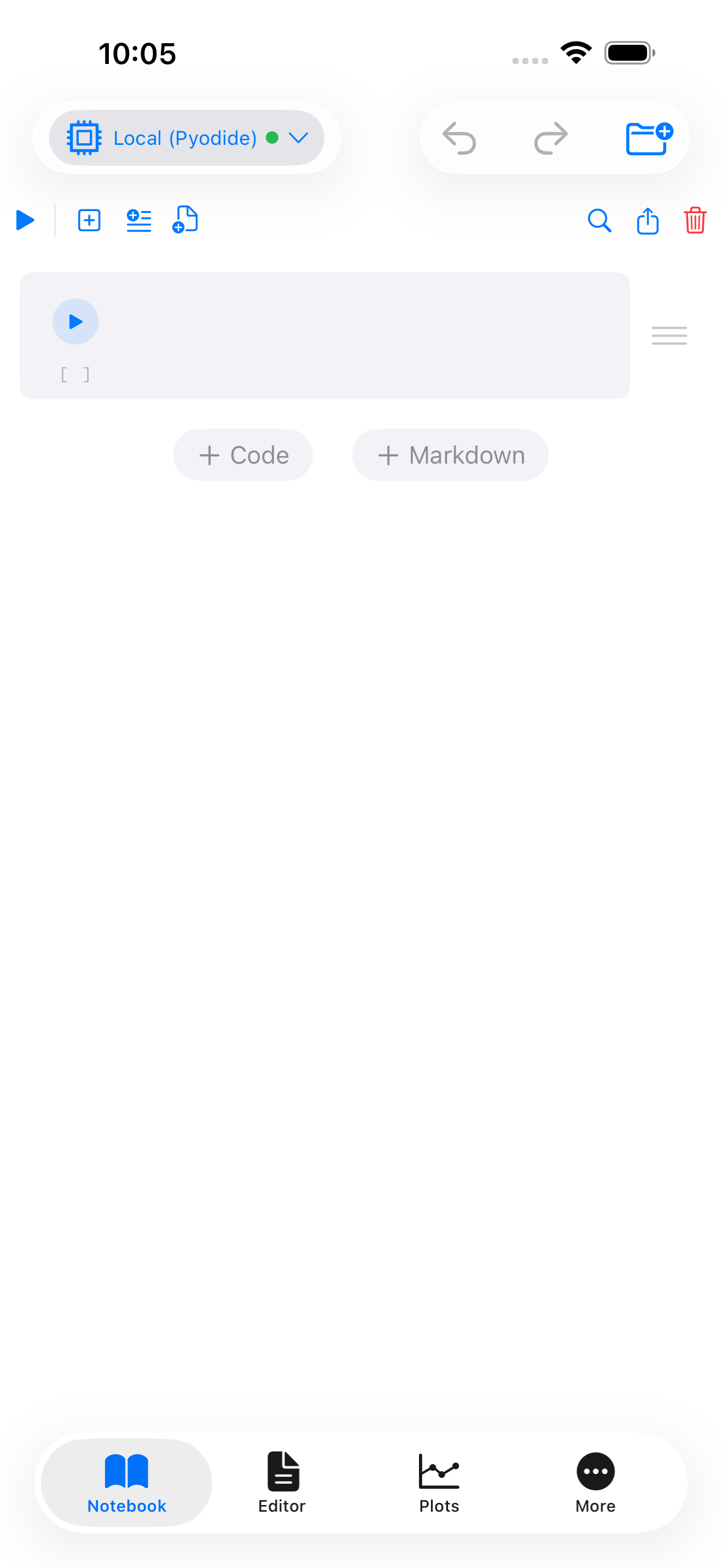 Blank notebook ready for input on iPhone