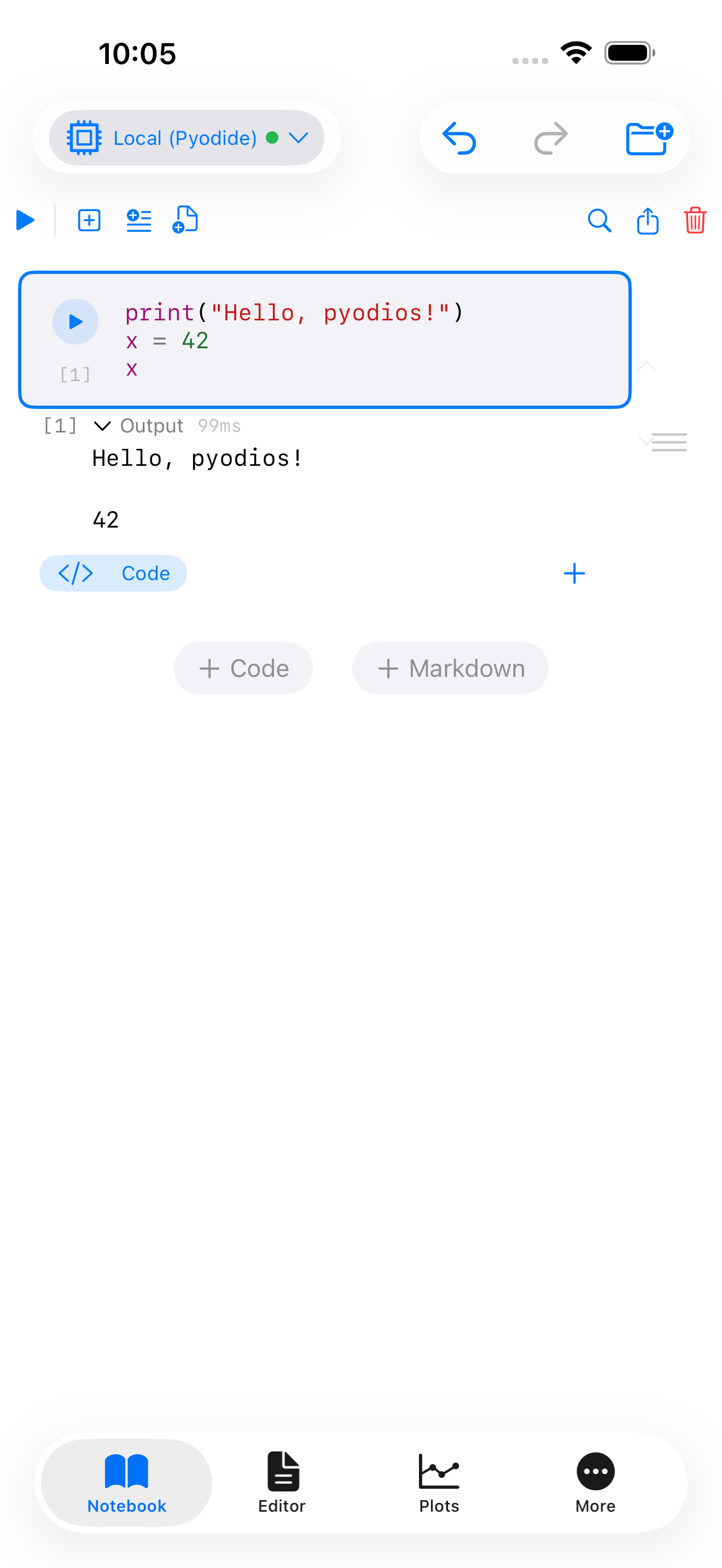 Notebook with Python output on iPhone