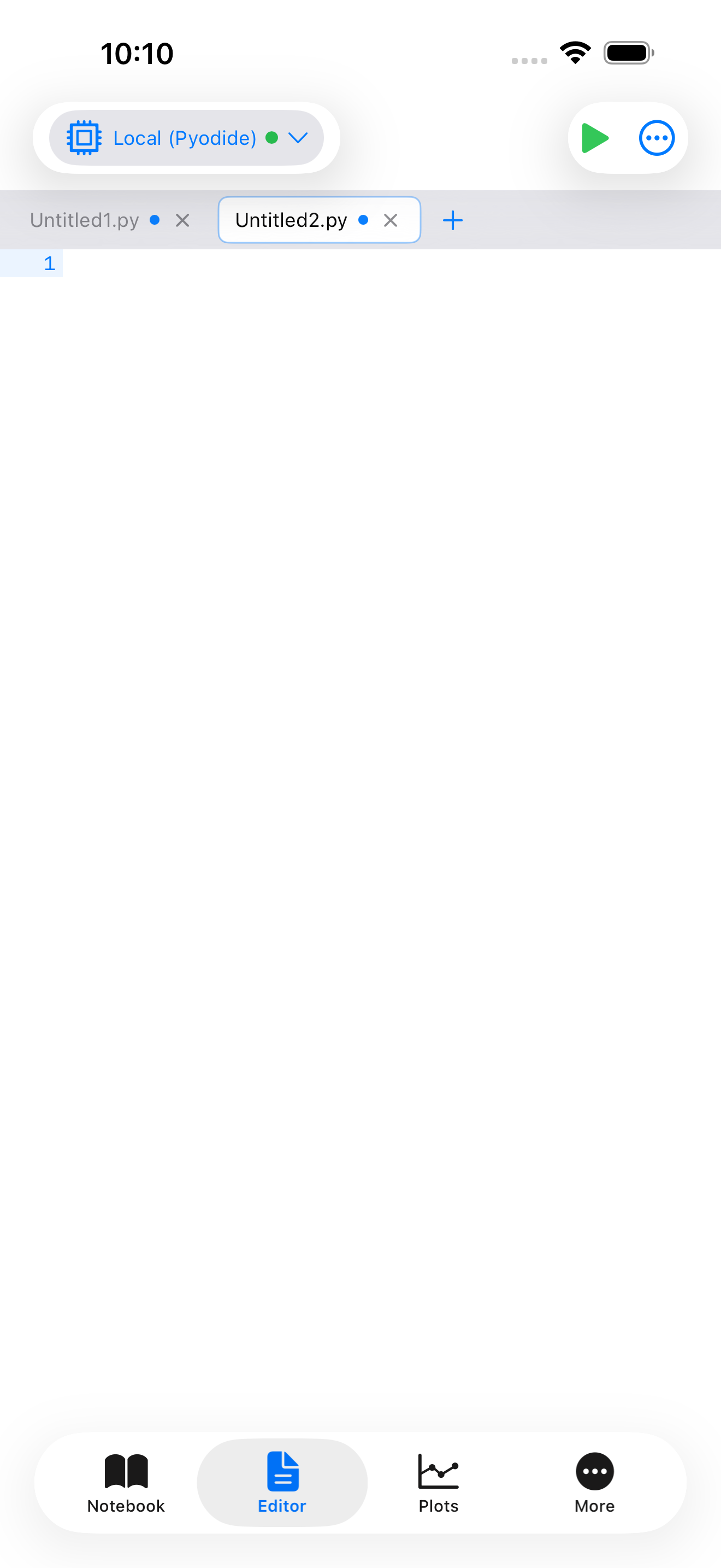 Editor on iPhone with green run button when no text is selected