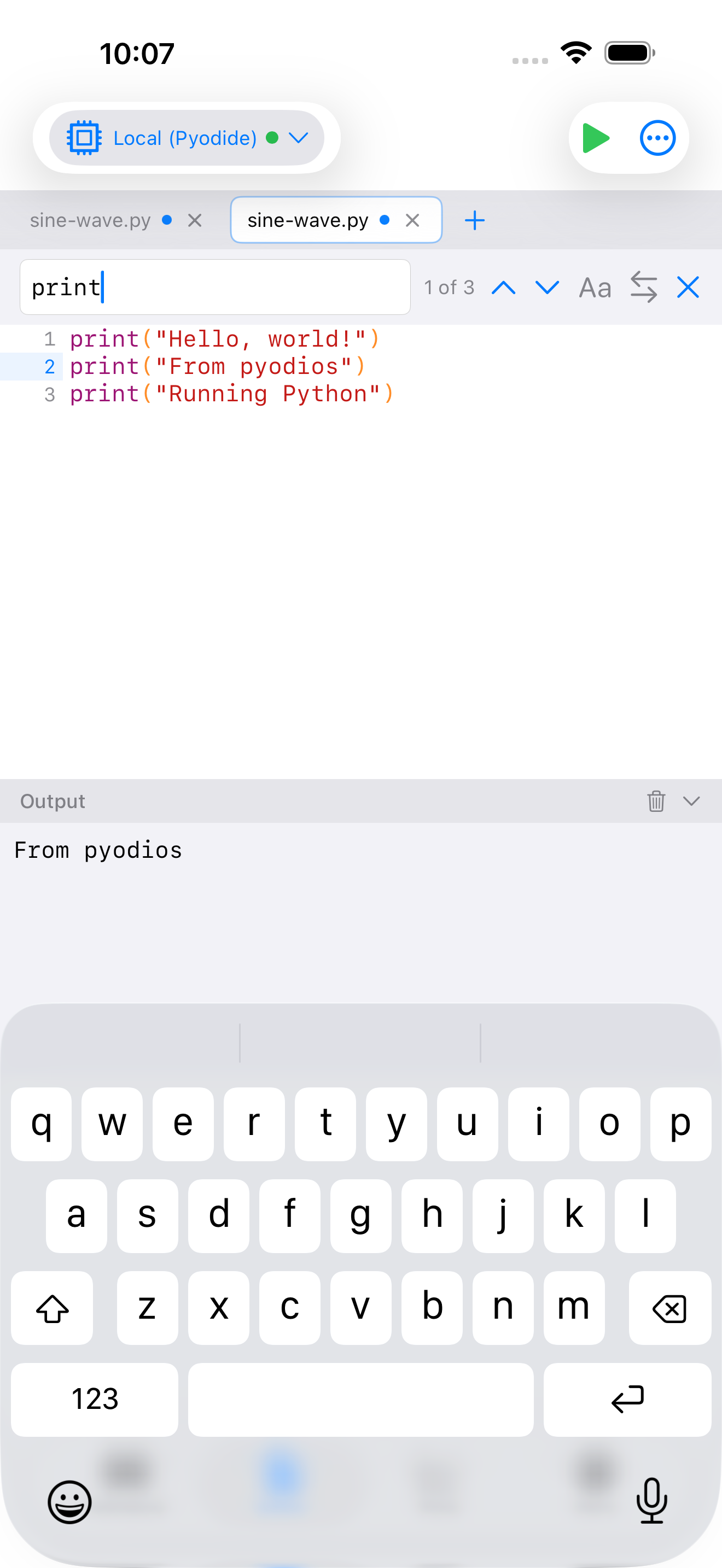 The find bar open in the Editor