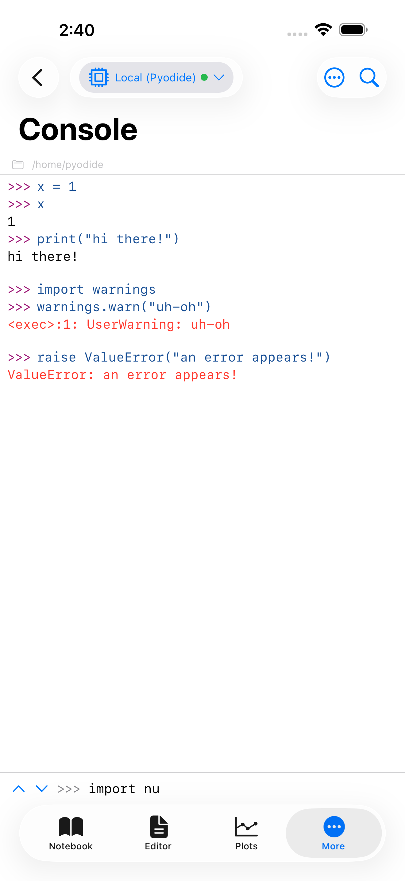 Completion suggestions in the Console