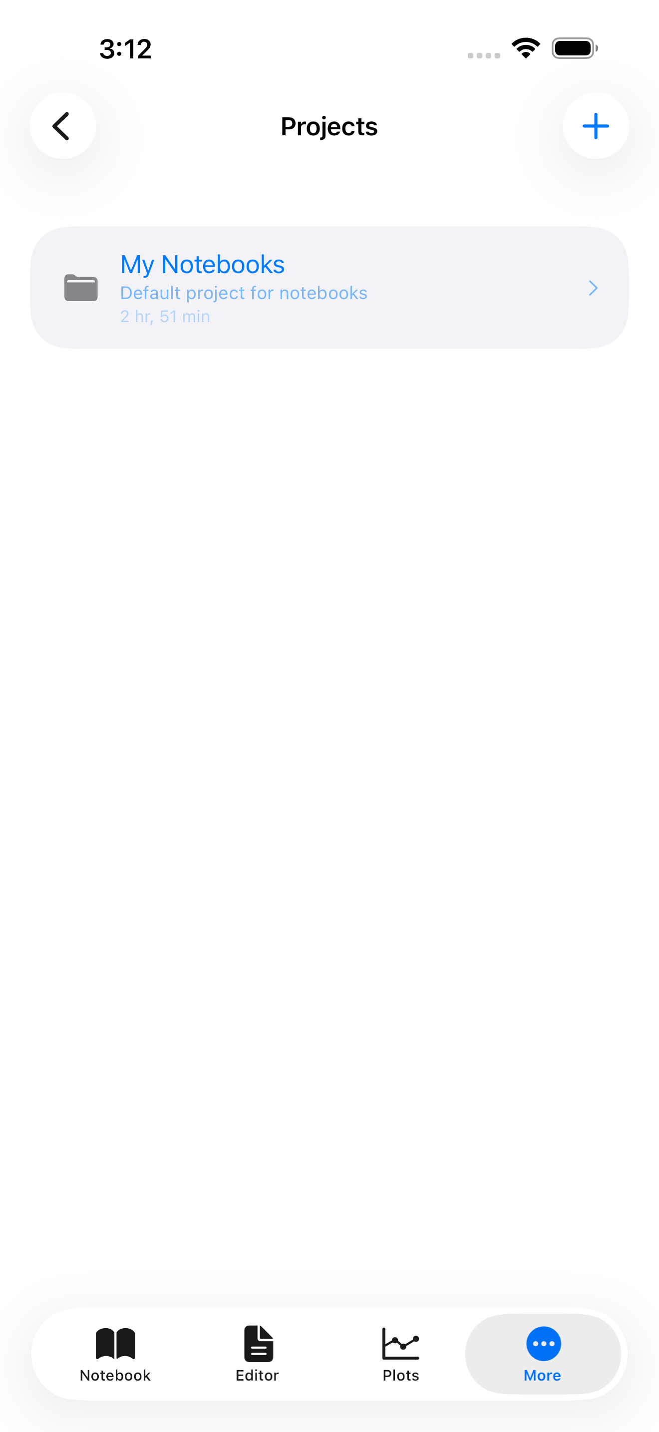 Projects list on iPhone showing one project with a checkmark marking it active, its description, and when it was last changed