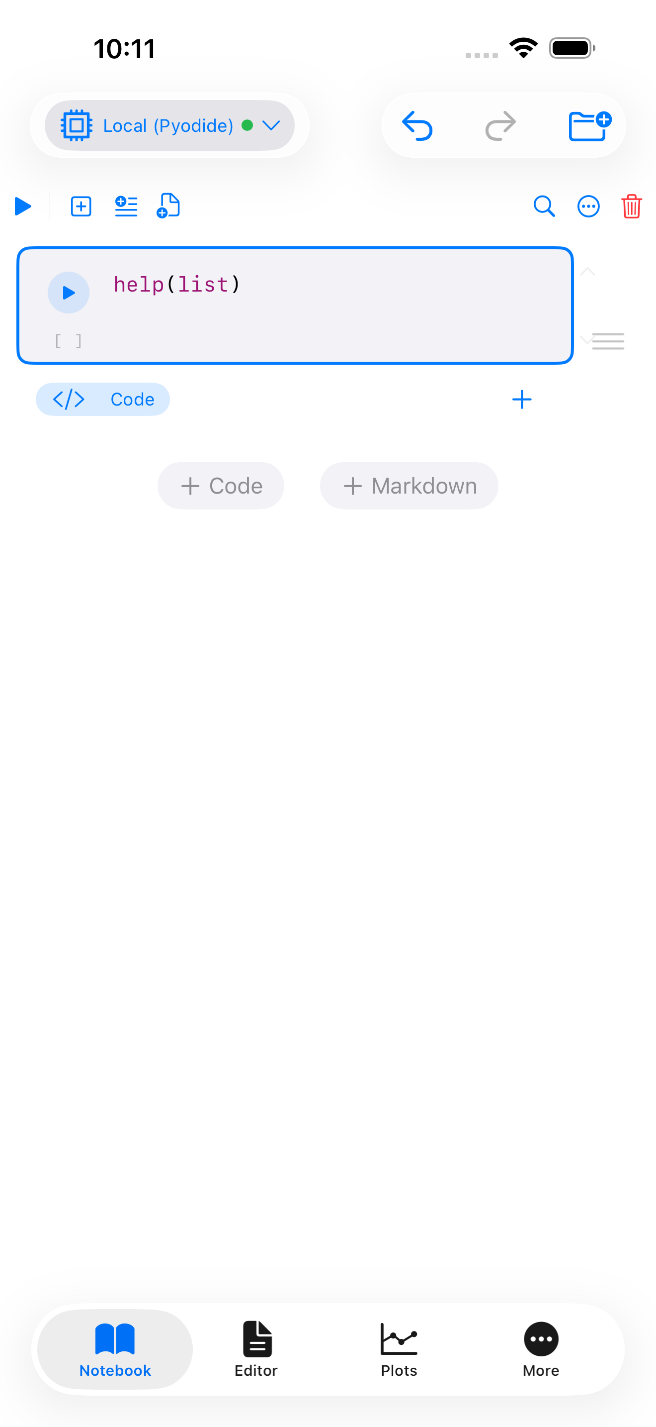 help(list) in a notebook cell, before running it